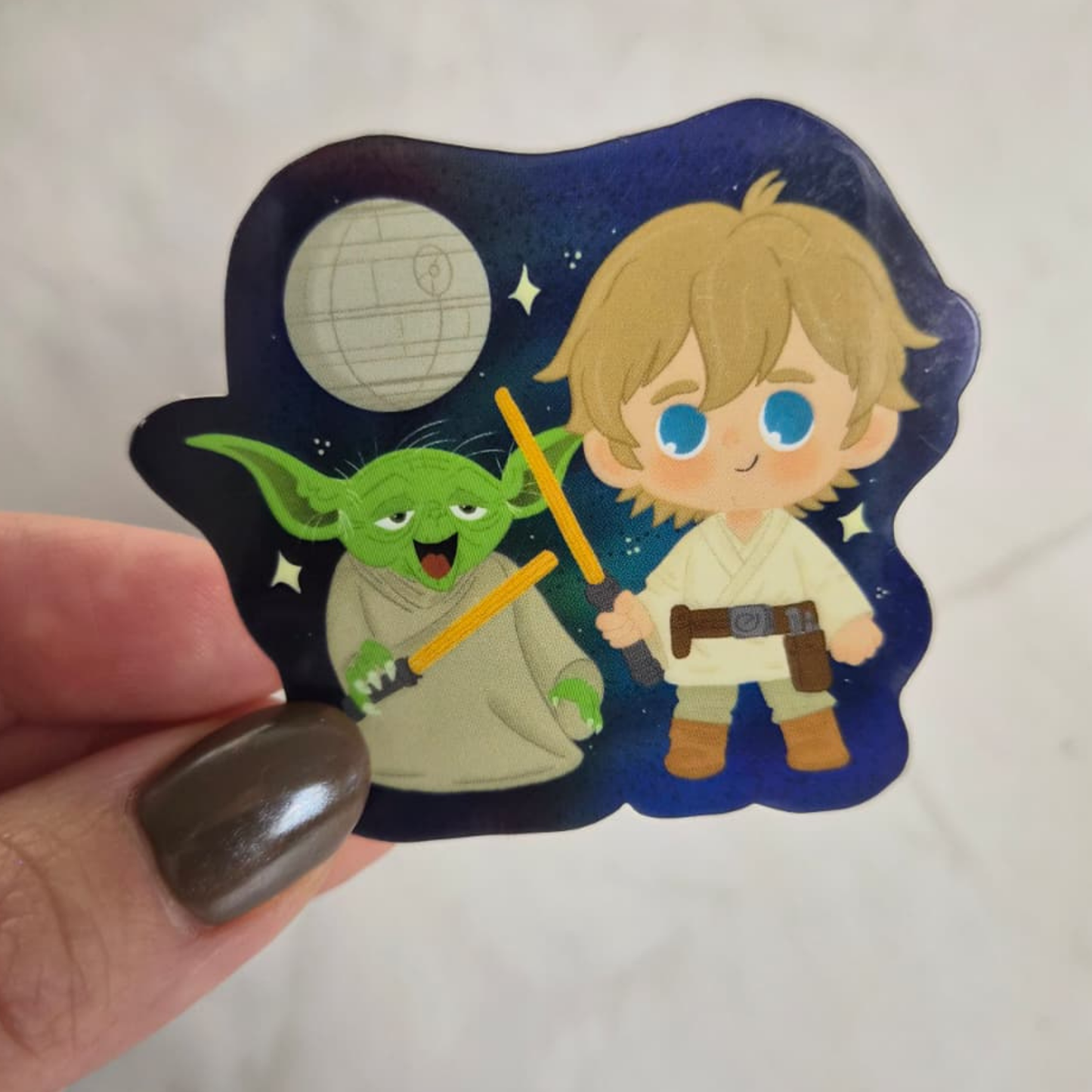 Yoda and Luke Skywalker Sticker - Waterproof Holographic Glossy