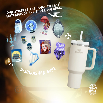 Custom 40oz Tumbler with The Haunted Mansion Glow in the Dark Sticker Sheet