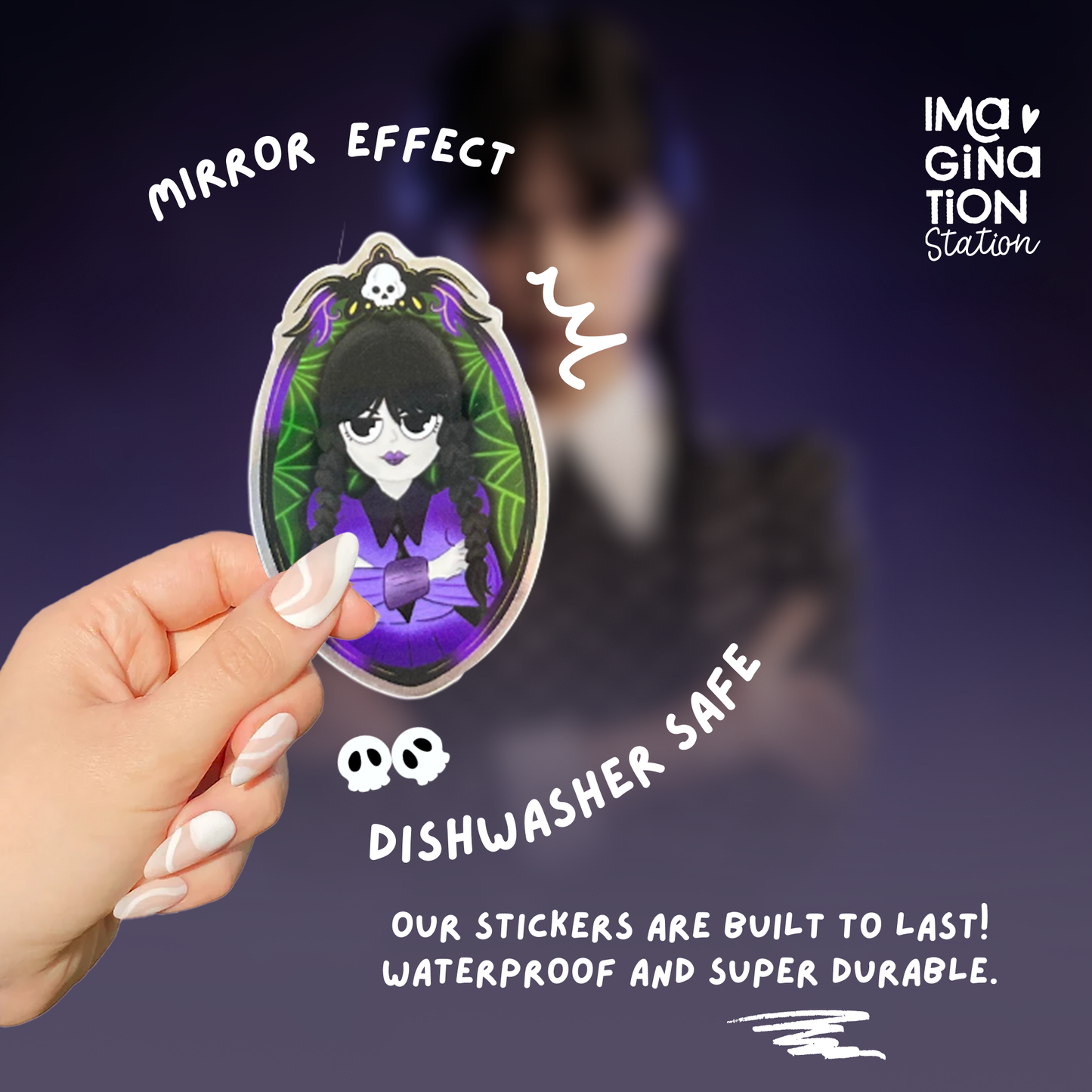 Wednesday Addams Mirror Sticker Effect - Gothic Decor