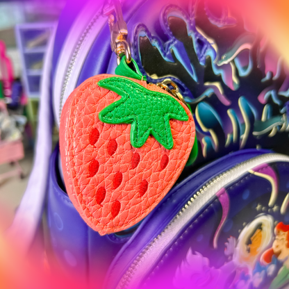 Berry Sweet Leather Keychain – Lotso-Inspired Strawberry Scented Fruit Charm Accessory for Keys, Bags & Backpacks