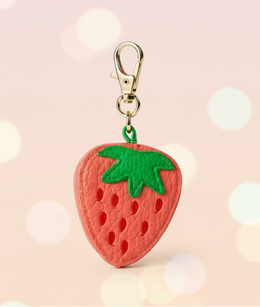 Berry Sweet Leather Keychain – Lotso-Inspired Strawberry Scented Fruit Charm Accessory for Keys, Bags & Backpacks