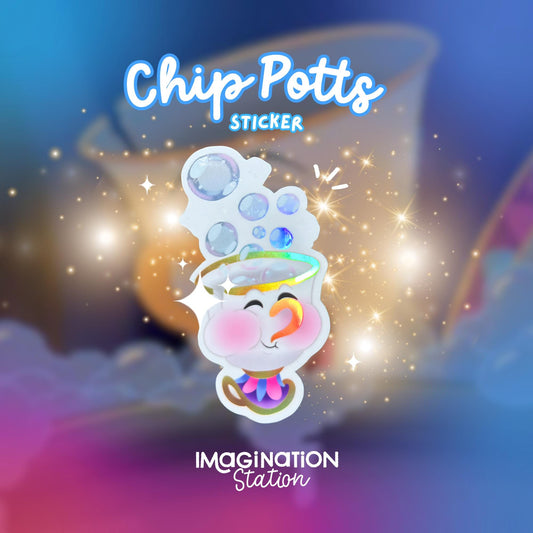 Chip Sticker – Holographic Glossy Beauty and the Beast Vinyl Decal for Laptop, Water Bottle & Planner