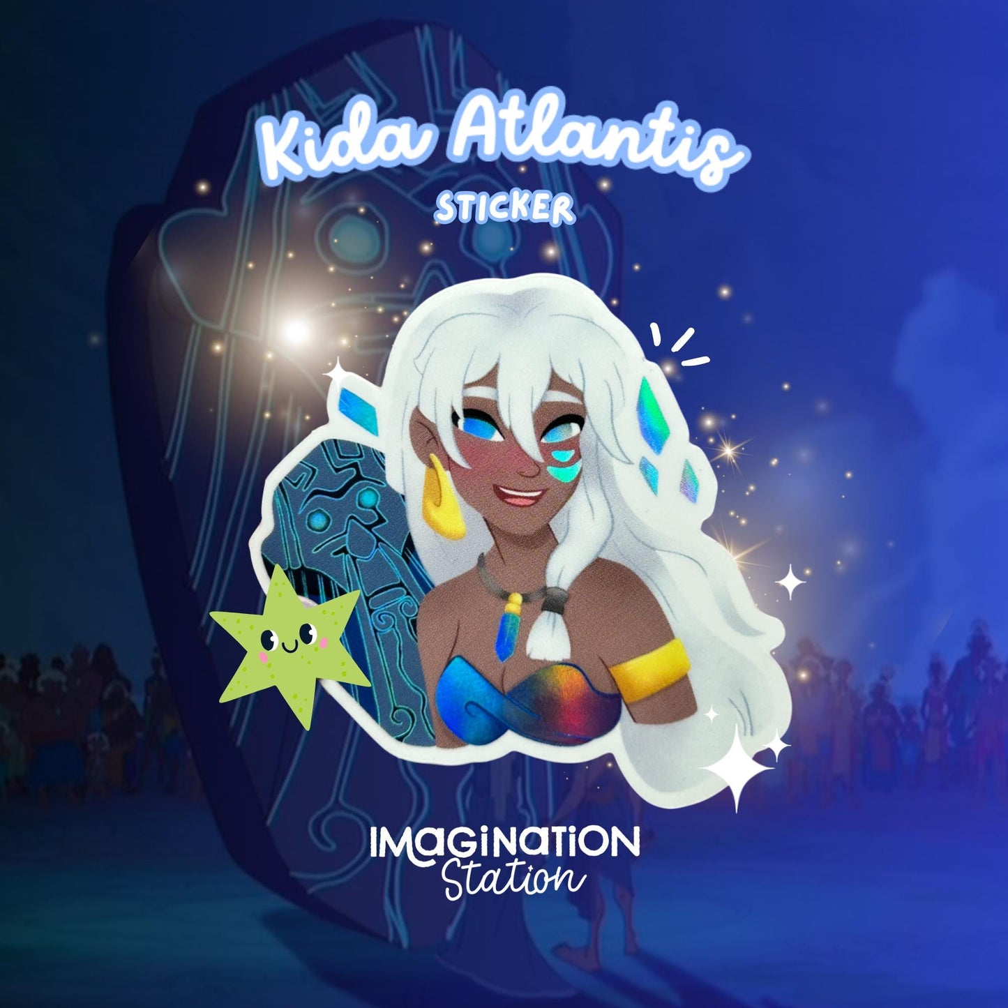 Kida Atlantis Holographic Sticker, Disney Princess Vinyl Decal, Waterproof Sparkly Laptop Water Bottle Sticker