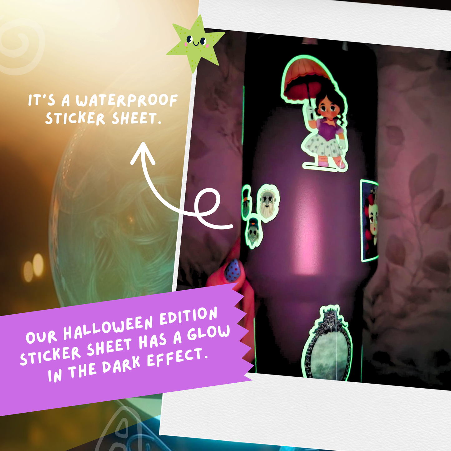 Custom 40oz Tumbler with The Haunted Mansion Glow in the Dark Sticker Sheet