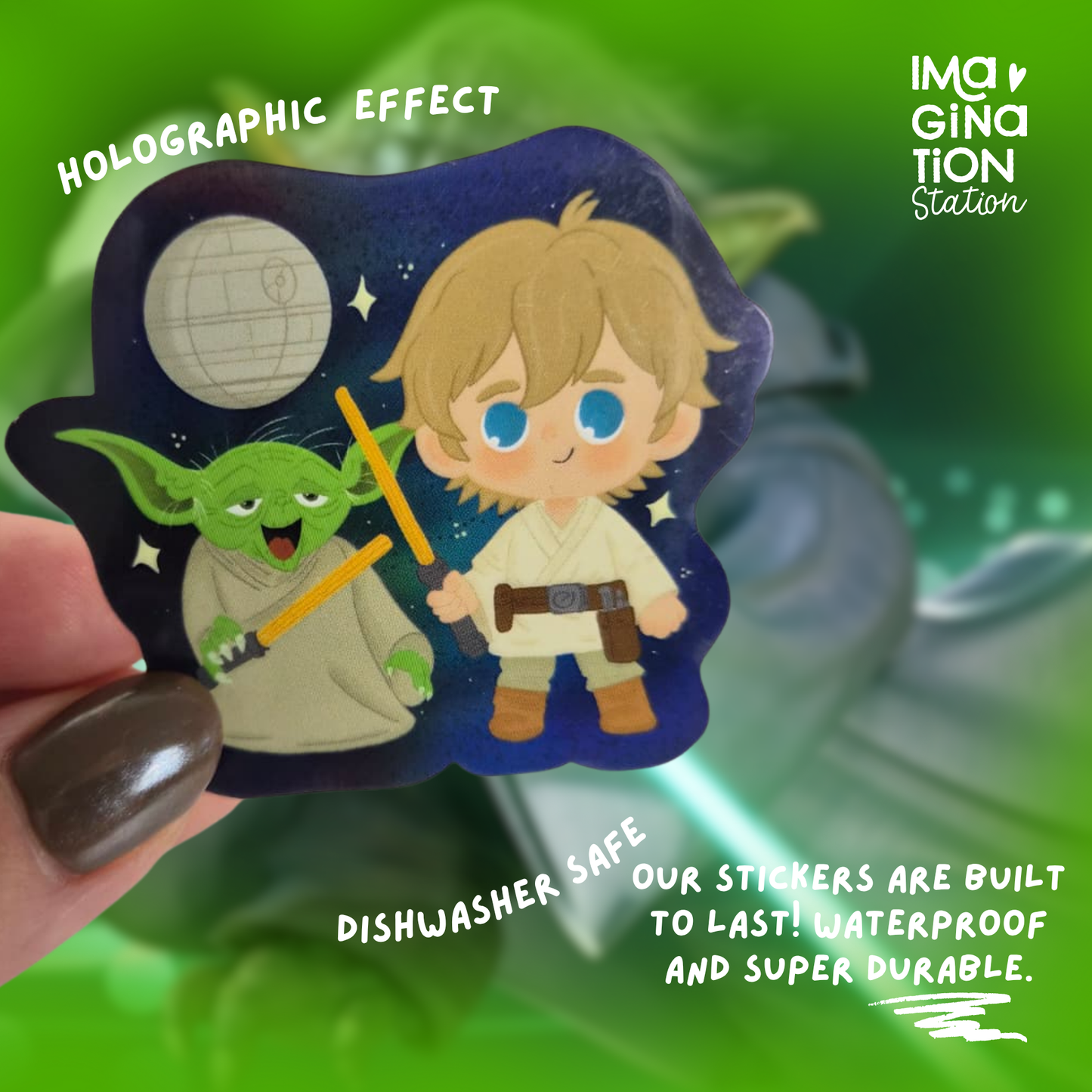 Yoda and Luke Skywalker Sticker - Waterproof Holographic Glossy