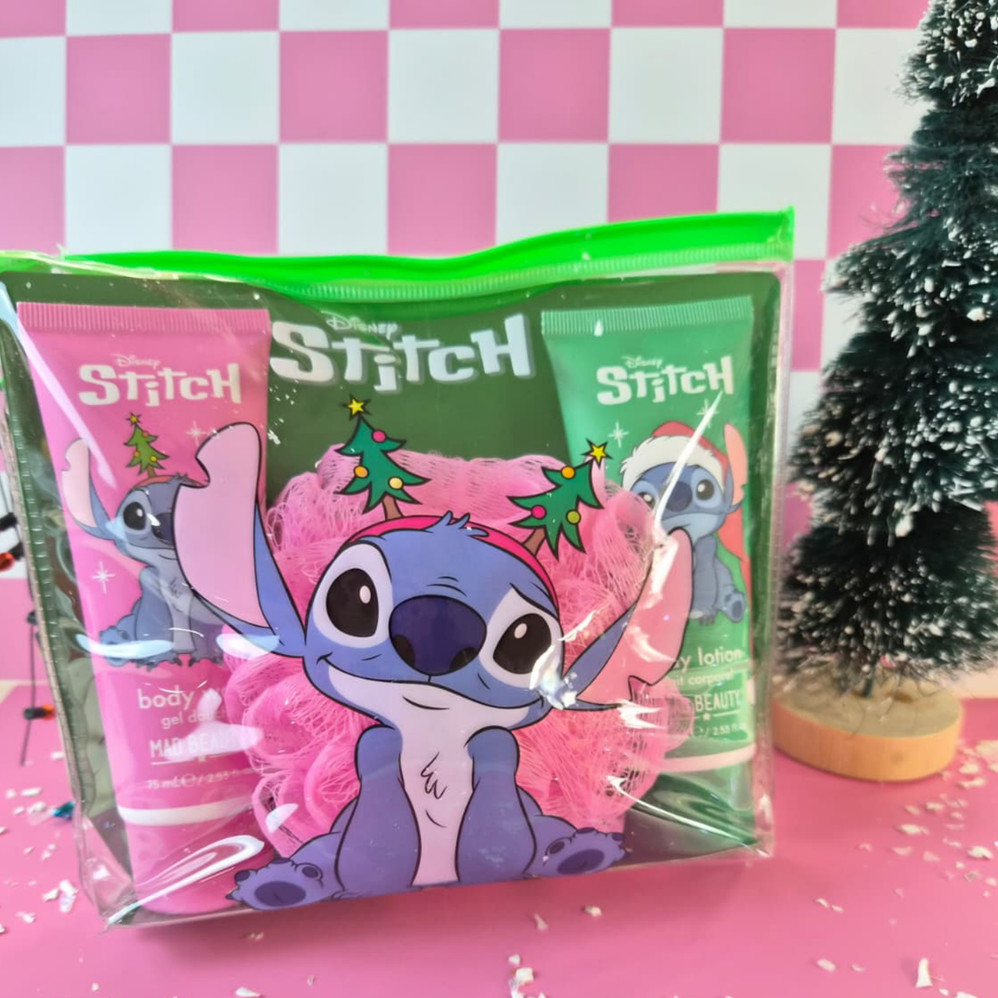 Stitch Christmas Gift Set – Winter Berry & Marshmallow Bath Duo with Glitter Effect Sticker