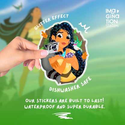 Pocahontas Glitter Vinyl Sticker | Waterproof Glossy  | Disney Princess Decal for Laptop, Water Bottle, Car, Journal, Scrapbook