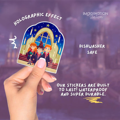 Harry Ron Hermione Vinyl Sticker | Waterproof Holographic Glossy | Wizard Trio Decal for Laptop, Water Bottle, Journal