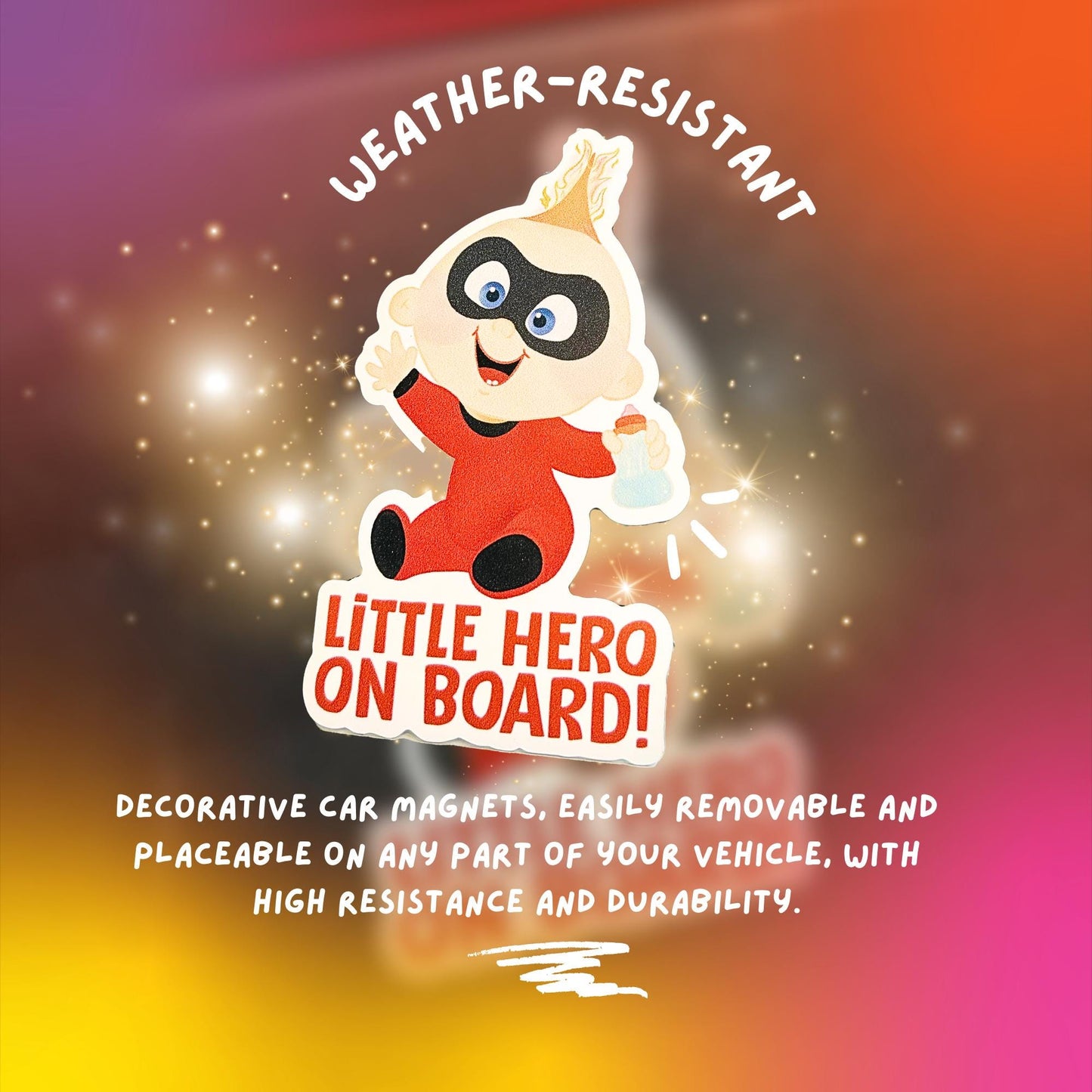 Jack-Jack Little Hero On Board Car Magnet – Waterproof Pixar Incredibles Baby Safety Sign