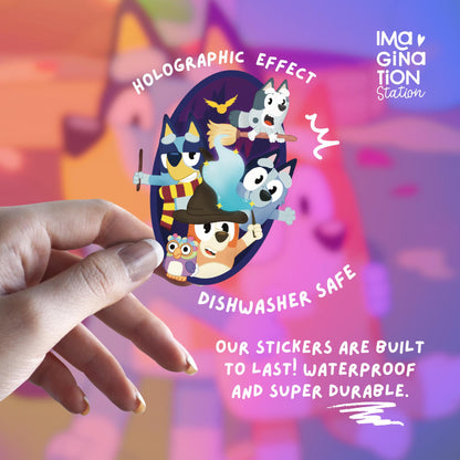 Bluey Harry Potter Sticker, Holographic Waterproof Vinyl, Wizard Magic Teacher Appreciation Gift, Cute Bluey School Laptop Water Bottle Sticker