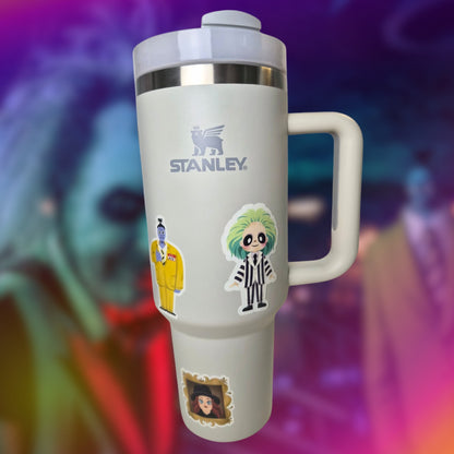 Beetlejuice Personalized 40oz Tumbler with Sticker Set - Waterproof Glow in the Dark