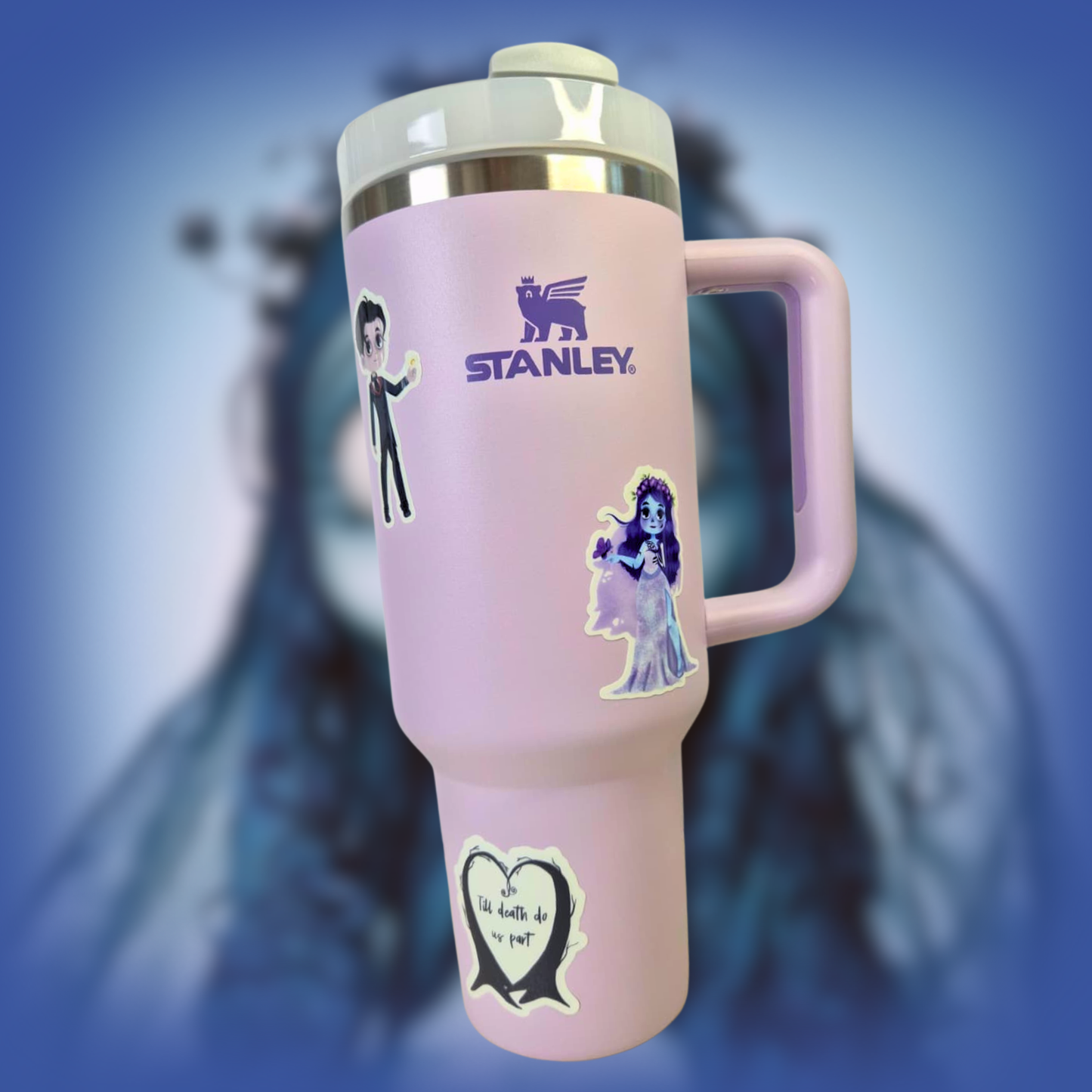 Custom 40oz Tumbler with Corpse Bride Glow in the Dark Sticker Sheet