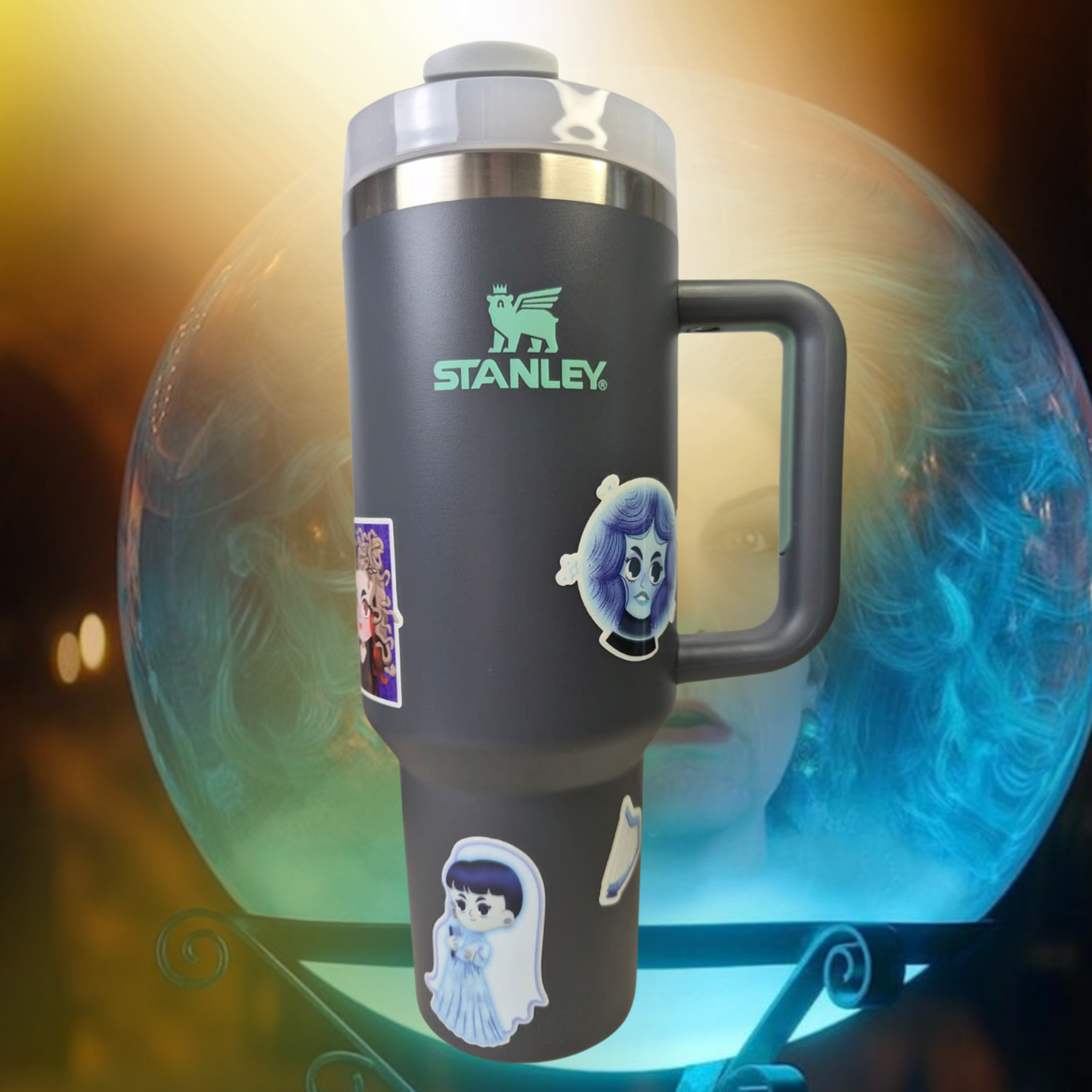 Custom 40oz Tumbler with The Haunted Mansion Glow in the Dark Sticker Sheet