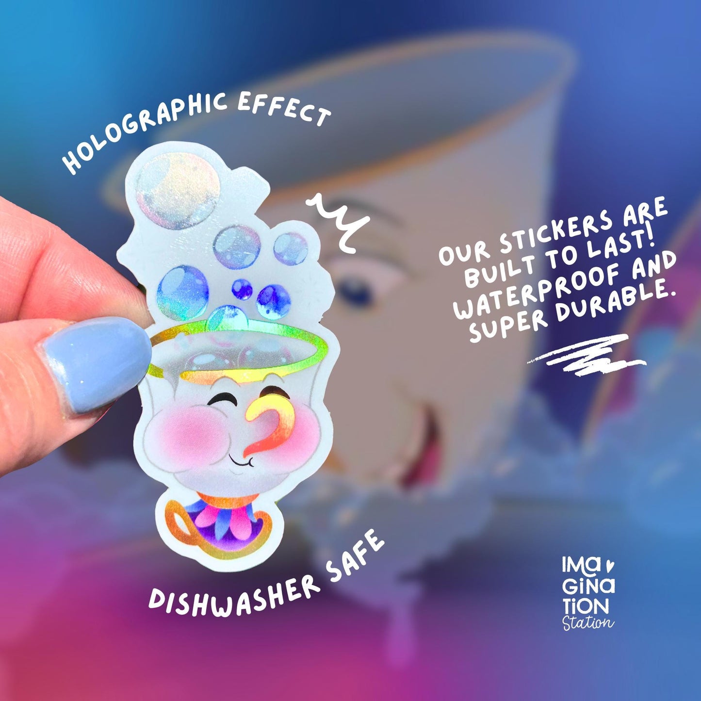 Chip Sticker – Holographic Glossy Beauty and the Beast Vinyl Decal for Laptop, Water Bottle & Planner