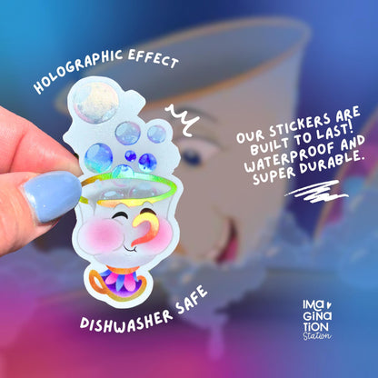 Chip Sticker – Holographic Glossy Beauty and the Beast Vinyl Decal for Laptop, Water Bottle & Planner