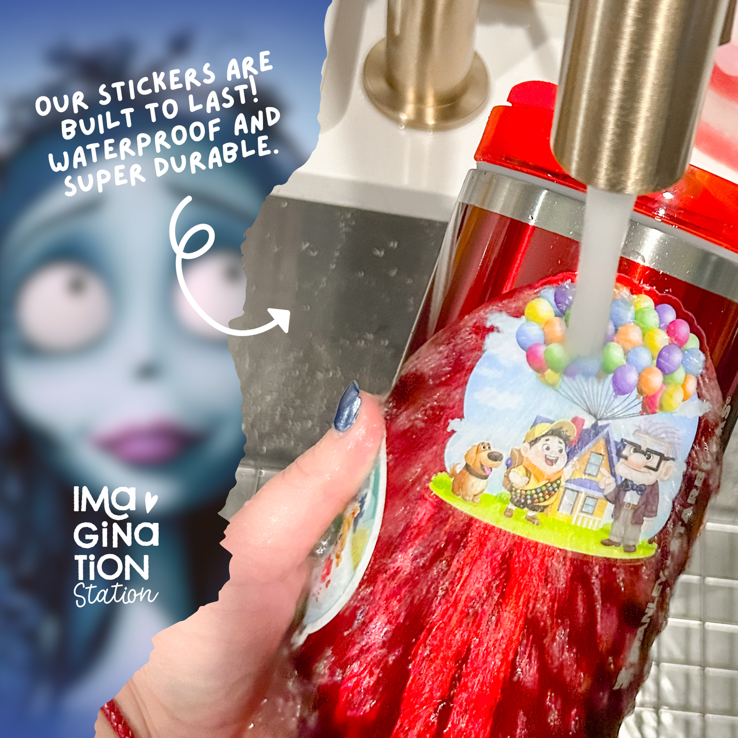 Custom 40oz Tumbler with Corpse Bride Glow in the Dark Sticker Sheet