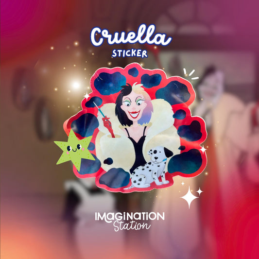 Cruella Sticker, Disney Villain Holographic Glossy Vinyl, 101 Dalmatians Cruella Waterproof Sticker, Laptop Water Bottle Tumbler Phone Notebook Decal