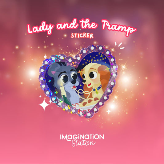 Lady & The Tramp Glitter Sticker – Waterproof Vinyl Decal for Laptop, Tumbler, Journal & Scrapbook