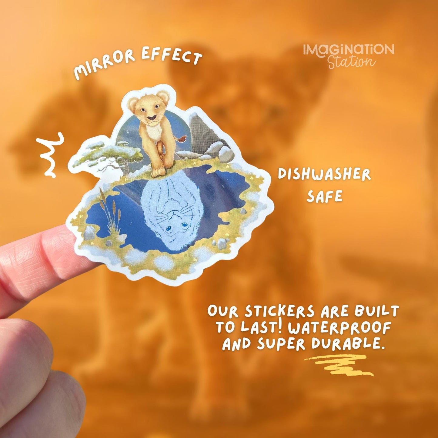 Mufasa Mirror Vinyl Sticker – Waterproof Reflective Disney Lion King Decal for Tumblers, Laptops, Cars