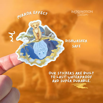 Mufasa Mirror Vinyl Sticker – Waterproof Reflective Disney Lion King Decal for Tumblers, Laptops, Cars