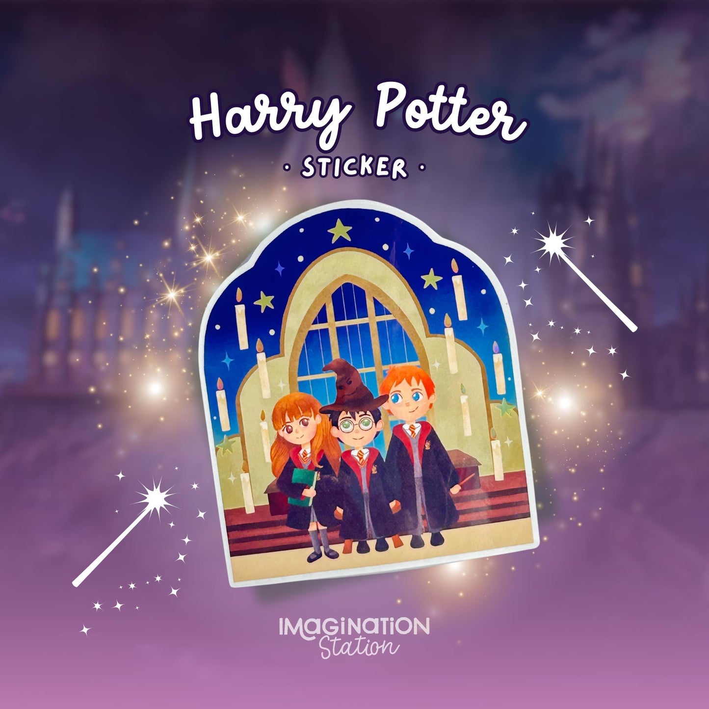Harry Ron Hermione Vinyl Sticker | Waterproof Holographic Glossy | Wizard Trio Decal for Laptop, Water Bottle, Journal