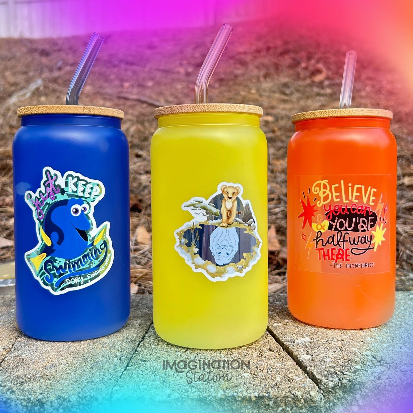 Frosted Color Changing Glass Cup – Magic Tumbler with Sticker