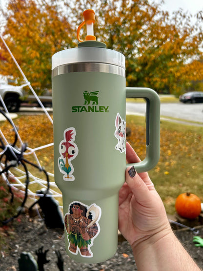 Moana Stanley Cup Tumbler 40oz with Straw + Waterproof Sticker Set – Disney Ocean Drinkware Gift