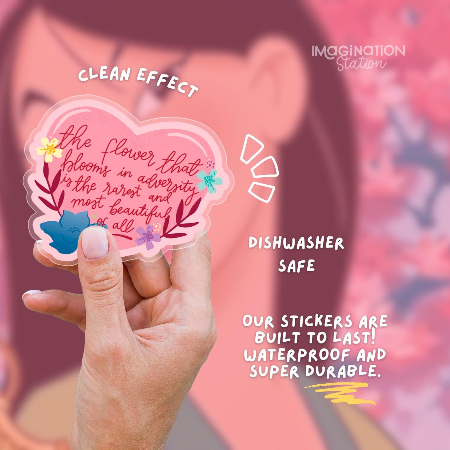 Mulan Quote Sticker, Disney Princess Vinyl Decal, Transparent Glossy Waterproof Sticker, Motivational Laptop Water Bottle Sticker