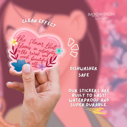Mulan Quote Sticker, Disney Princess Vinyl Decal, Transparent Glossy Waterproof Sticker, Motivational Laptop Water Bottle Sticker