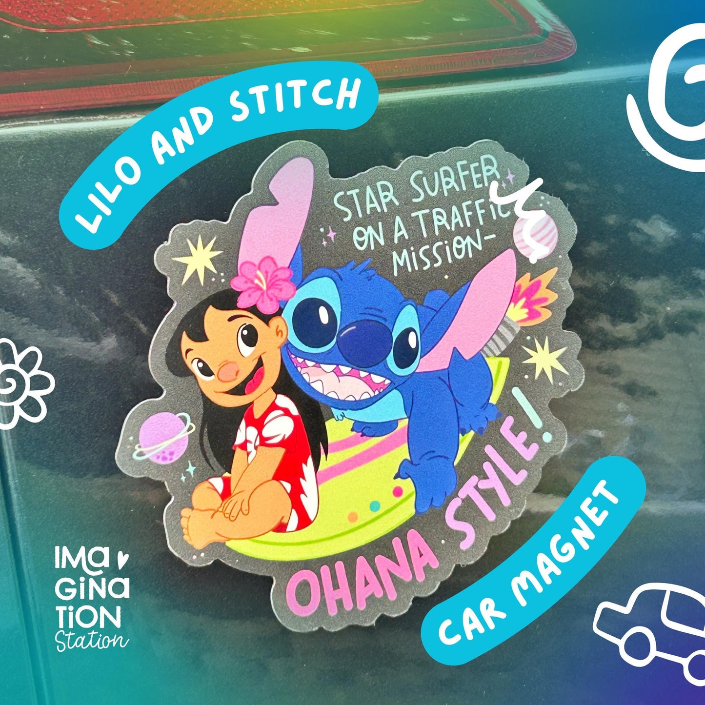 Lilo & Stitch Ohana Style Car Magnet – Waterproof Disney-Inspired Vehicle Accessory