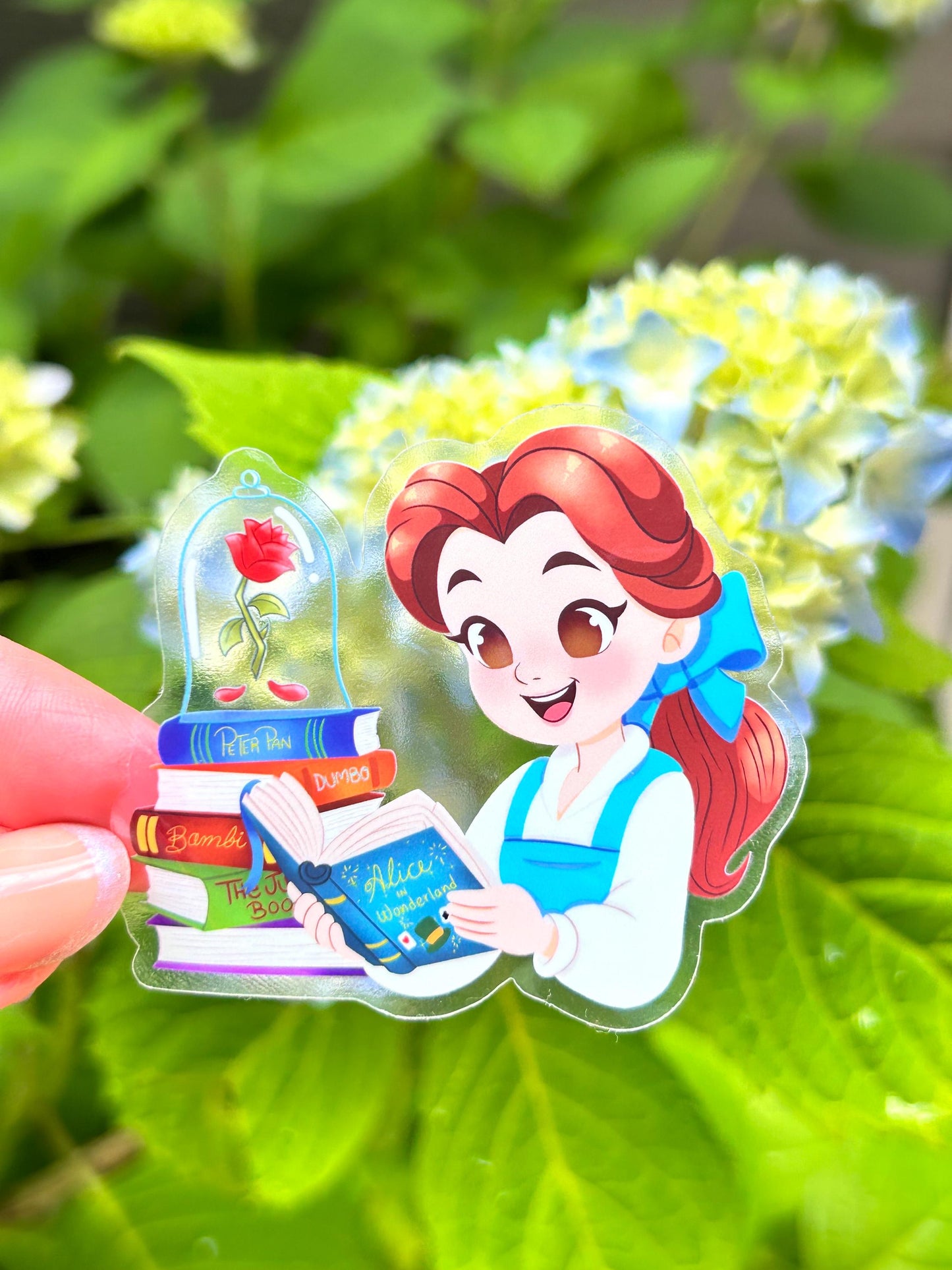 Belle Sticker – Book-Loving Princess Magic in Clear Glossy Vinyl!