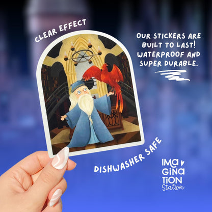 Dumbledore Vinyl Sticker | Waterproof Glossy Transparent  |  Wizard Sticker for Laptop, Water Bottle, Journal