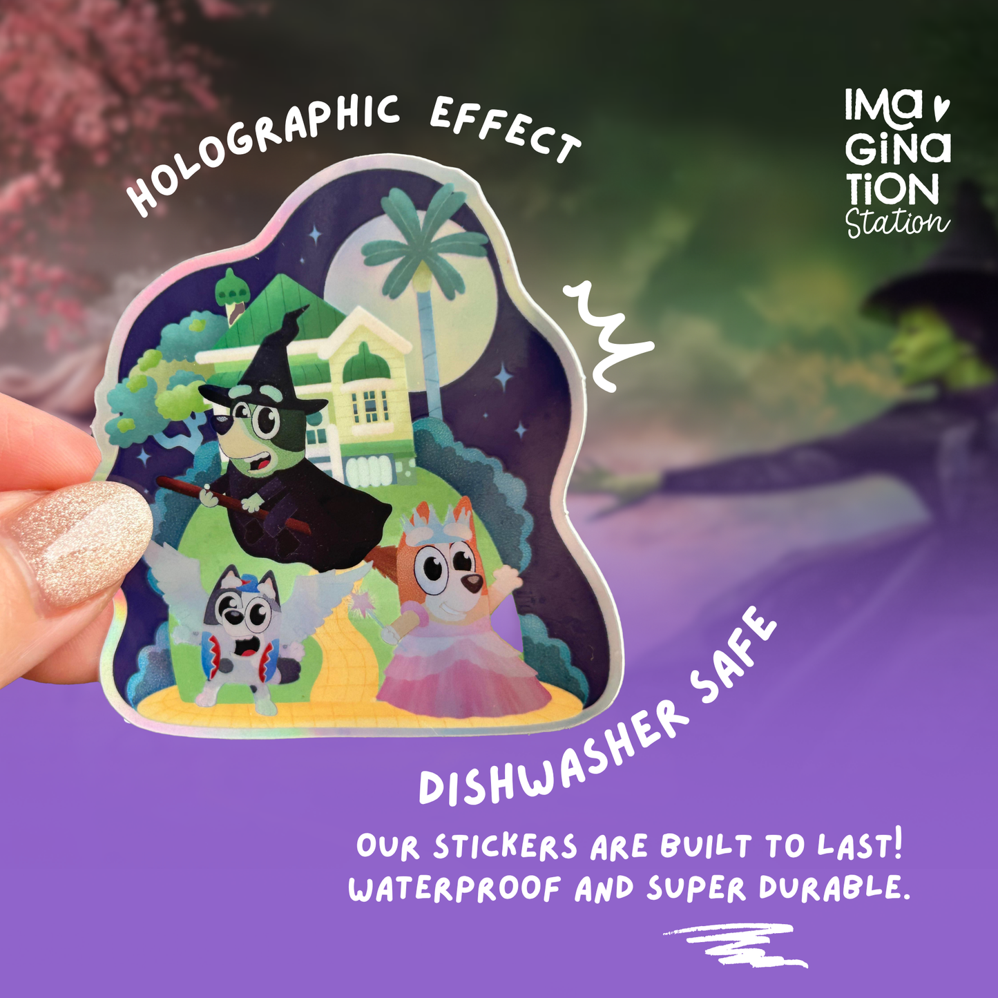 Bluey, Bingo & Muffin Wicked Halloween Holographic Stickers