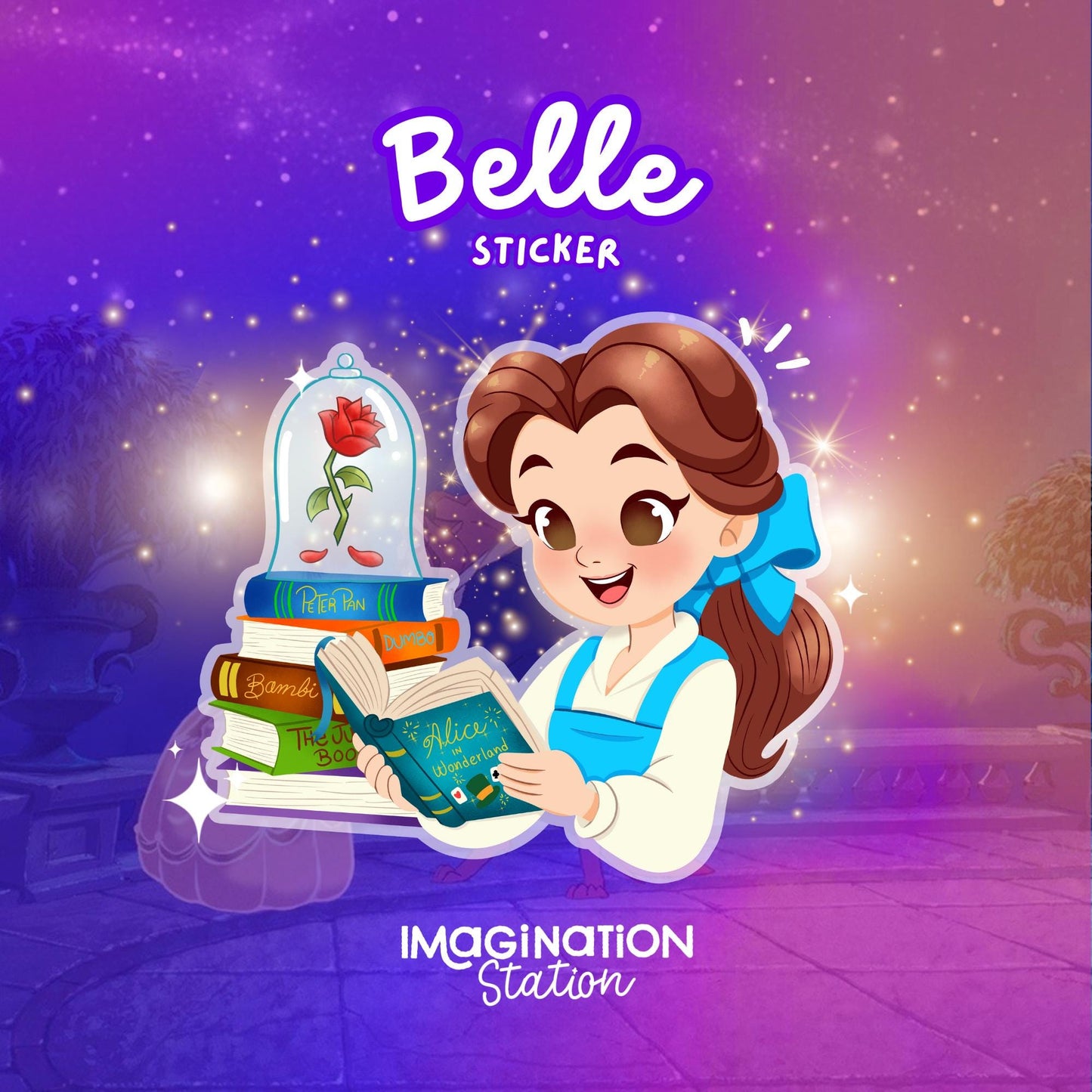 Belle Sticker – Book-Loving Princess Magic in Clear Glossy Vinyl!