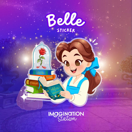 Belle Sticker – Book-Loving Princess Magic in Clear Glossy Vinyl!