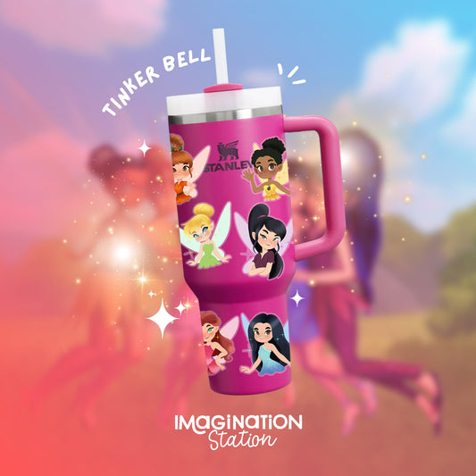 Tinkerbell Tumbler Sticker Set for 40oz Cup Decor Waterproof Vinyl Fairy Decal Gift Bundle with Straw Disney Pixie Dust for