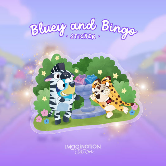 Bluey Bingo Onesies Sticker, Transparent Waterproof Vinyl, Outdoor Play Cartoon Decal, Cute Bluey Kids Laptop Water Bottle Sticker