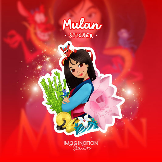 Mulan Vinyl Sticker | Waterproof Transparent Glossy | Disney Warrior Princess Decal for Laptop, Water Bottle, Car, Journal