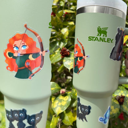 Brave Merida Tumbler Sticker Set for 40oz Cup Decor Waterproof Vinyl Archer Princess Decal Gift Bundle with Straw Disney for