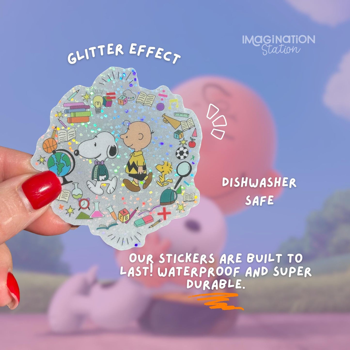 Snoopy & Charlie Brown Teacher Sticker – Glitter Glossy Waterproof Vinyl – Perfect Teacher Appreciation or Back-to-School Gift