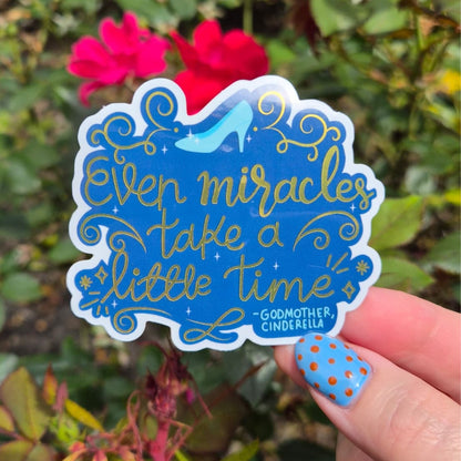 Cinderella Mirror Sticker - Even Miracles Take a Little Time | Waterproof Vinyl Decal