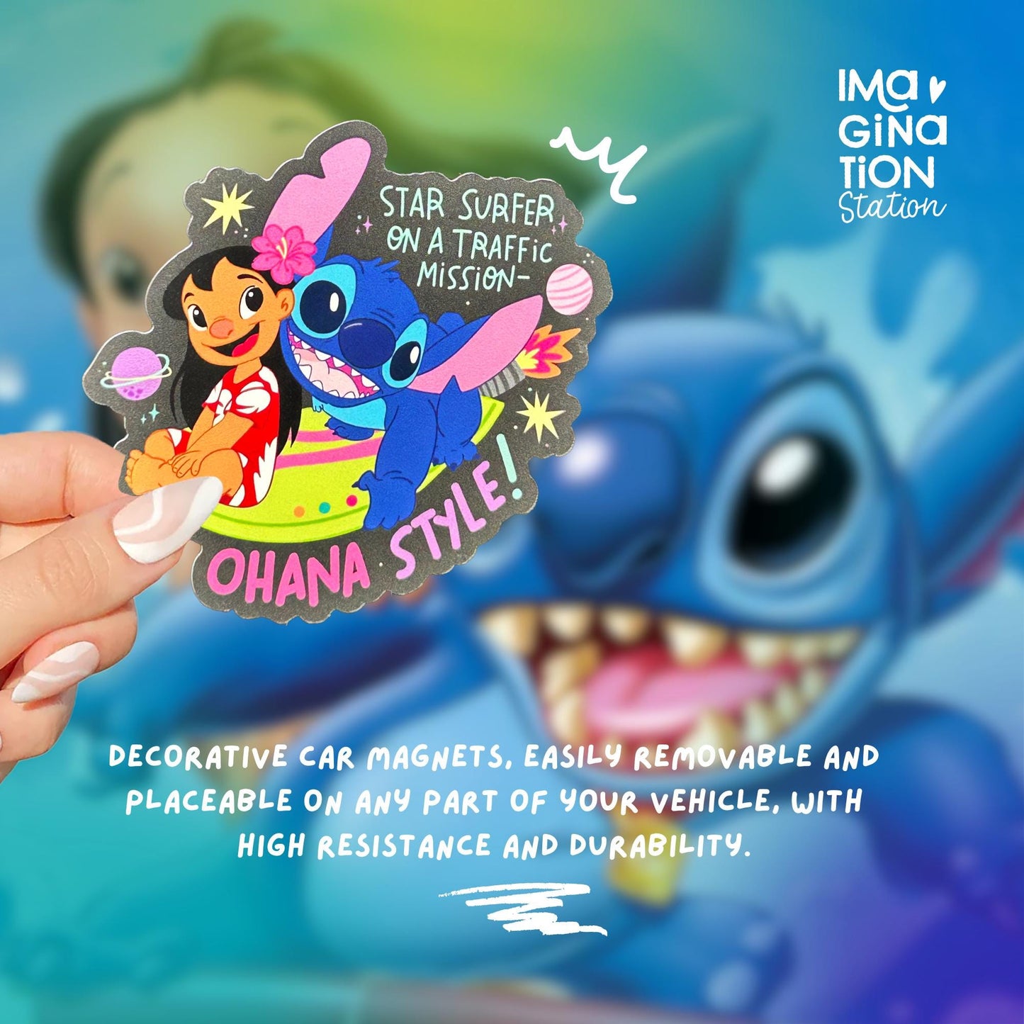 Lilo & Stitch Ohana Style Car Magnet – Waterproof Disney-Inspired Vehicle Accessory