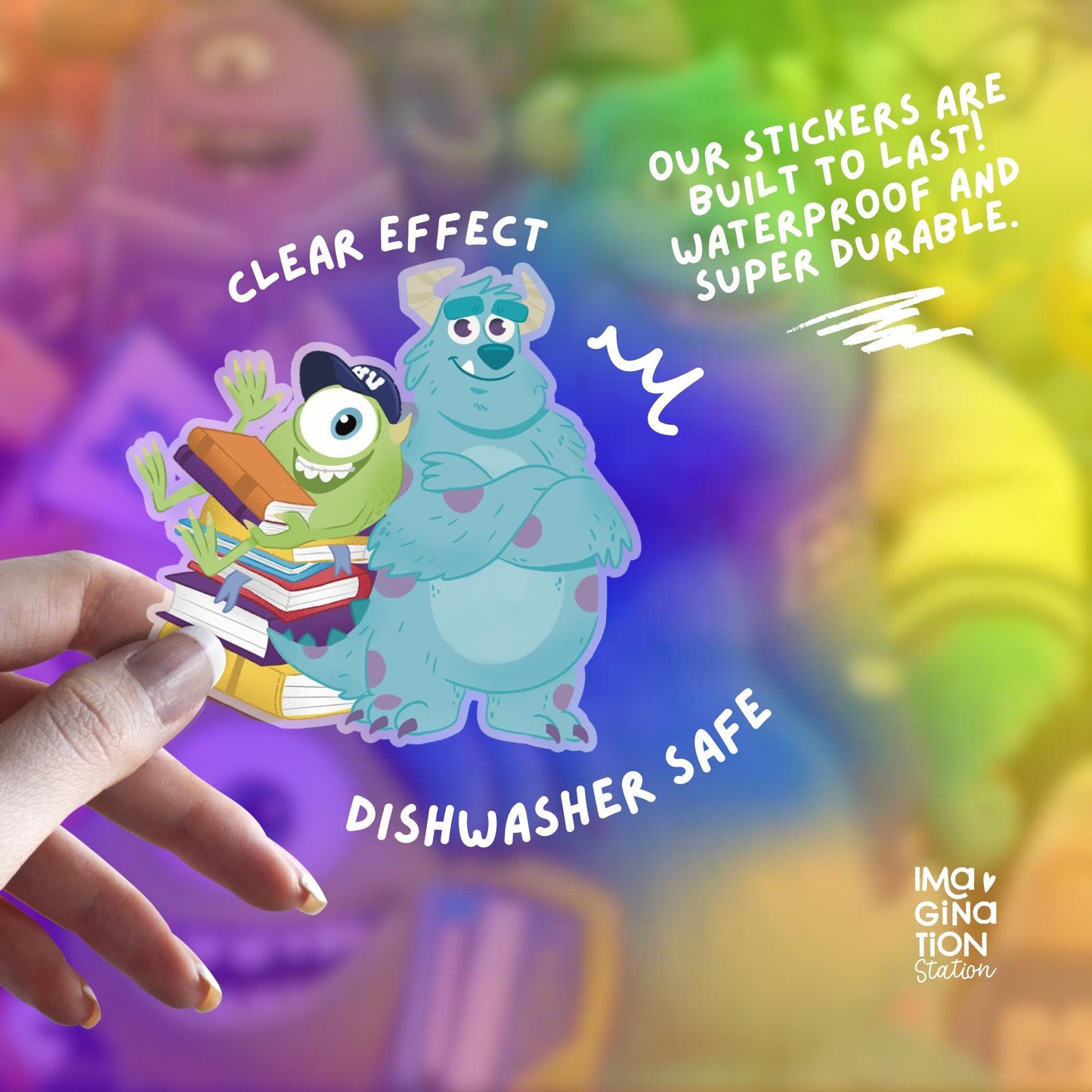 Monsters Inc Sticker – Mike & Sulley Waterproof Clear Glossy Vinyl Decal for Laptop, Water Bottle & Planner