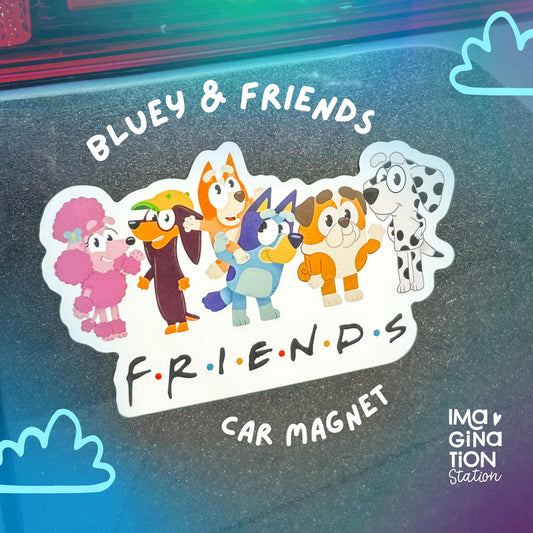 Bluey Friends Car Magnet, Waterproof Disney Car Decal, Bluey Inspired Friends TV Show Magnet, 7"x4.13"