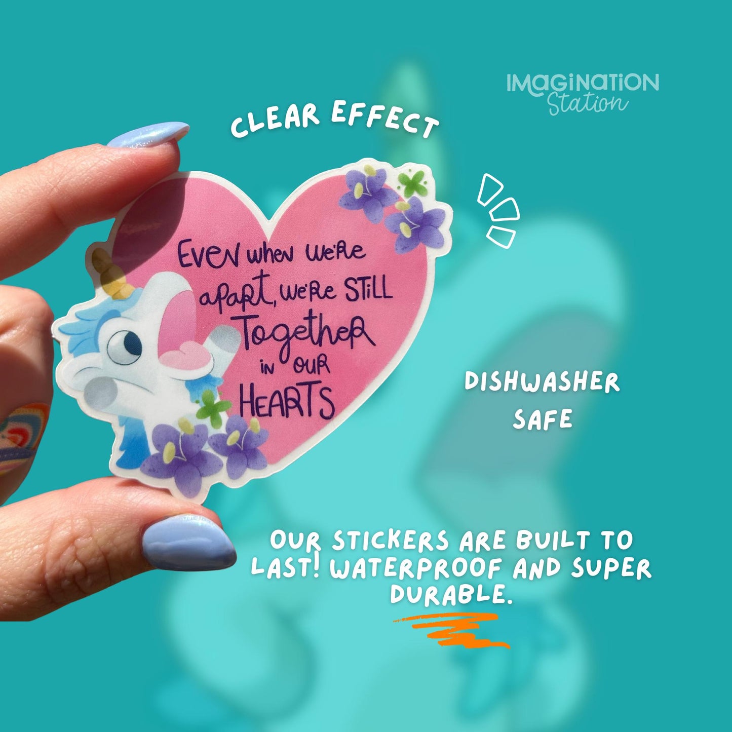 Bluey Unicorse Sticker | Transparent Glossy Vinyl Decal for Laptop & Water Bottle | Cartoon Gift with Together in Our Hearts Quote