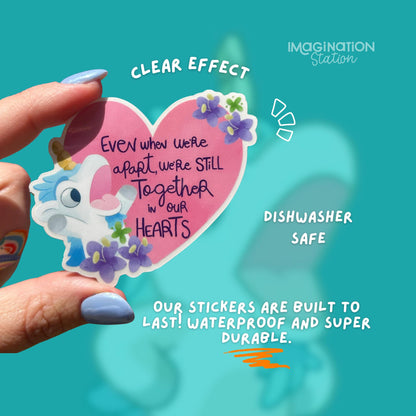 Bluey Unicorse Sticker | Transparent Glossy Vinyl Decal for Laptop & Water Bottle | Cartoon Gift with Together in Our Hearts Quote