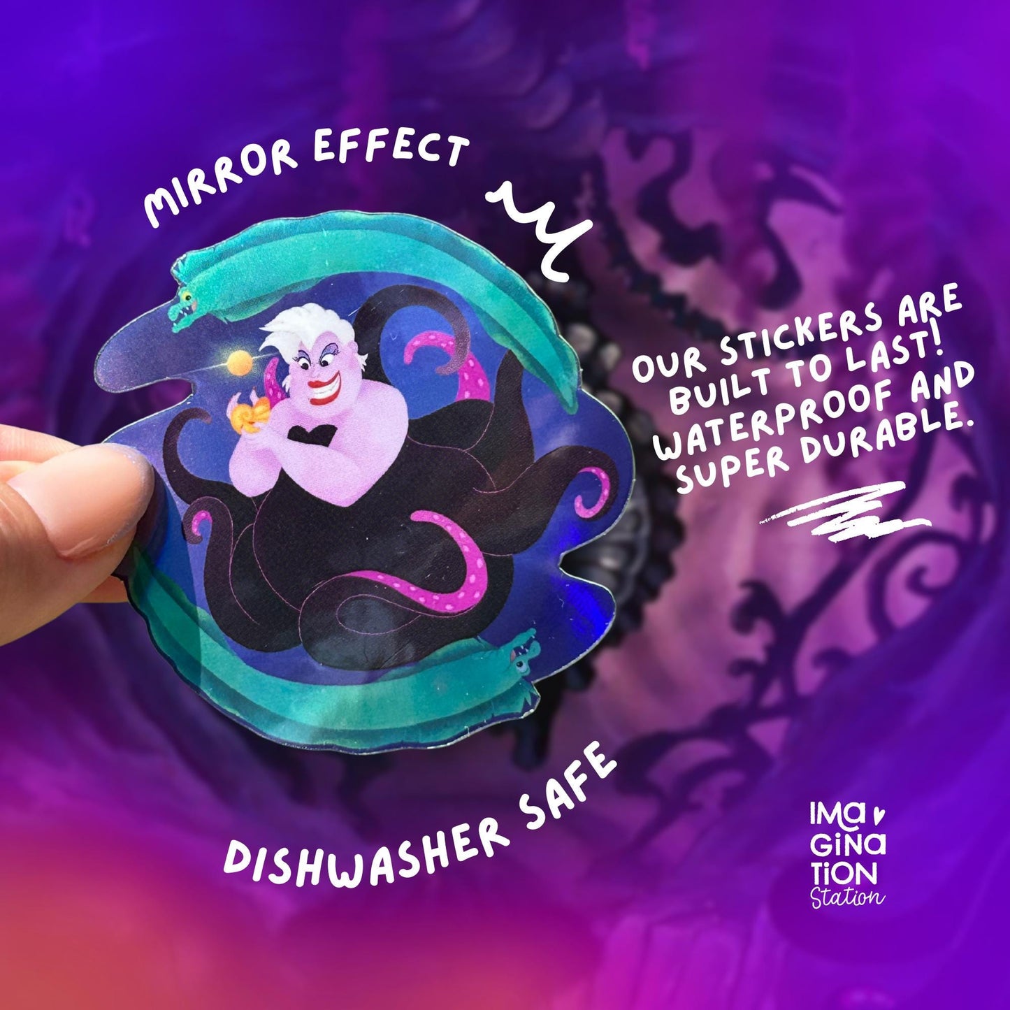 Ursula Villain Sticker, Holographic Glossy Vinyl, Disney Villains Decal, Waterproof Laptop Sticker