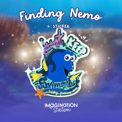 Dory Just Keep Swimming Sticker, Mirror Effect Vinyl, Finding Nemo Decal, Waterproof Inspirational Sticker