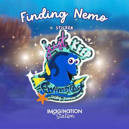 Dory Just Keep Swimming Sticker, Mirror Effect Vinyl, Finding Nemo Decal, Waterproof Inspirational Sticker