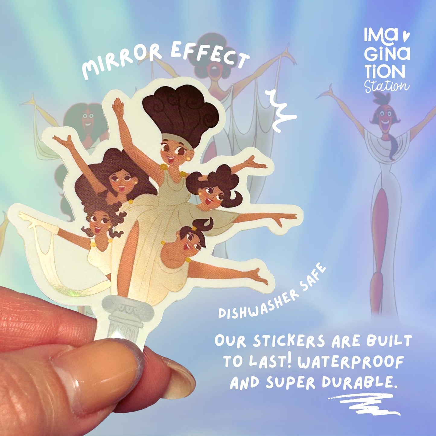 Hercules Muses Sticker, Disney Mirror Glossy Vinyl, Greek Mythology Disney Soul Goddess Waterproof Decal, Laptop Tumbler Water Bottle Planner Sticker